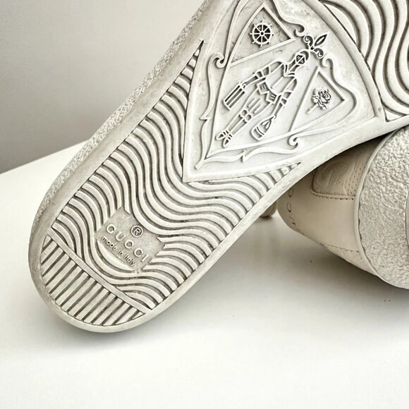 GUCCI Women's Ace Cream Embossed Leather GG Logo Low Top Sneakers Size 37.5 - Picture 11 of 12